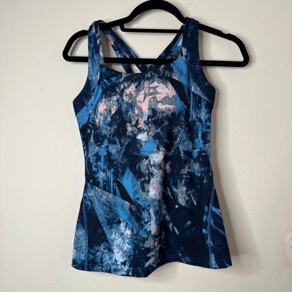 Lucy Cross Back Galaxy Built In Padded Bra Workout Tank Top Blue Size S